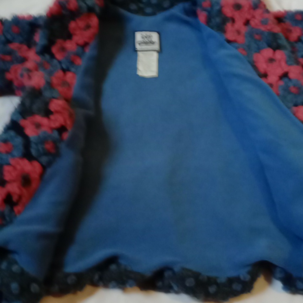 Corky & Company Girls Textured Floral Coat Jacket Size 6 Blue 3D Flower - Picture 9 of 11